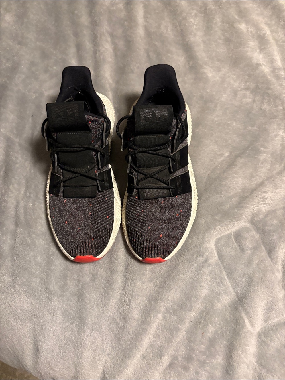 adidas Kids Black Knit Sneakers with White Midsole and Red Toe Accents